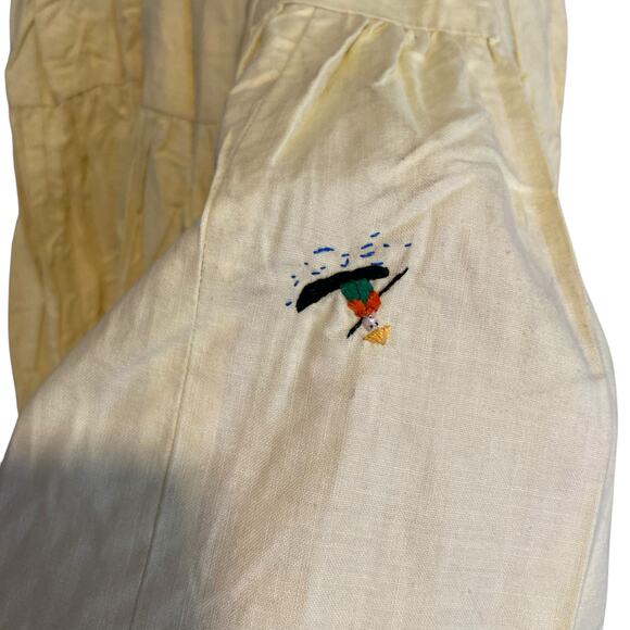 Vintage 40s 50s Butter Yellow Long Sleeve Drop Waist Embroidered Dress Sz XS - Picture 9 of 16